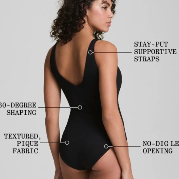 SPANXshape Swim Pique Plunge One Piece Swimsuit Black 2X $188 - Picture 7 of 7